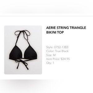 Aerie String Triangle Black Bikini Top- Size Medium